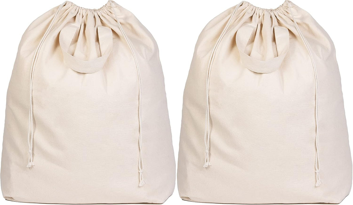 Canvas Laundry Bags - Extra Large, Heavy Duty, 100% Cotton Laundry Bag with Straps, Handles, and Drawstring - College Dorm Laundry Bag in XL Size - Washable, Foldable Laundry Basket Liner (2 Pack)