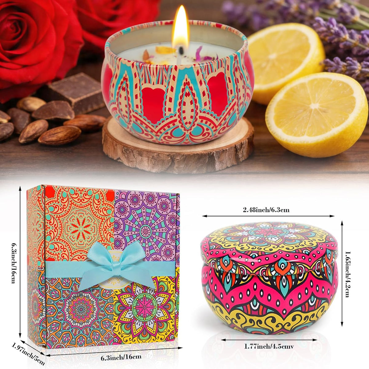 4 Pack Scented Candles for Women Gift- 8% Essential Oil Aromatherapy Candle Set, 50H Long Lasting Natural Soy Wax Candles, Travel Tin Gift Box for Stress Relief Spa Yoga Birthday Housewarming