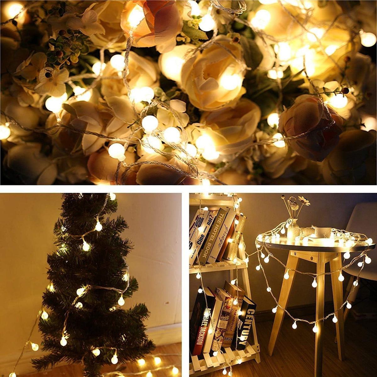 33ft 80 LED Globe String Lights – USB Powered Warm White Fairy Lights for Bedroom, Patio, Wedding, Party & Indoor Outdoor Decor