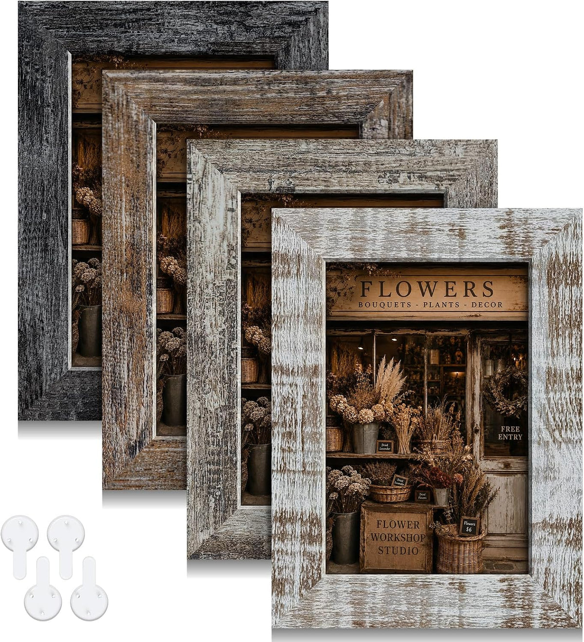 4x6 Picture Frames Set of 4, Vintage Rustic Style, HD Real Glass