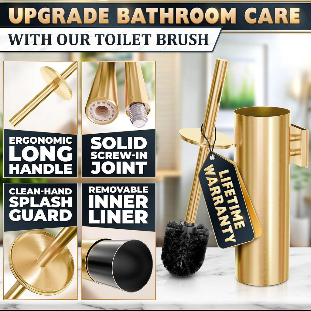 Brushed Gold Toilet Brush and Holder Set, Wall Mounted Toilet Brush Holder