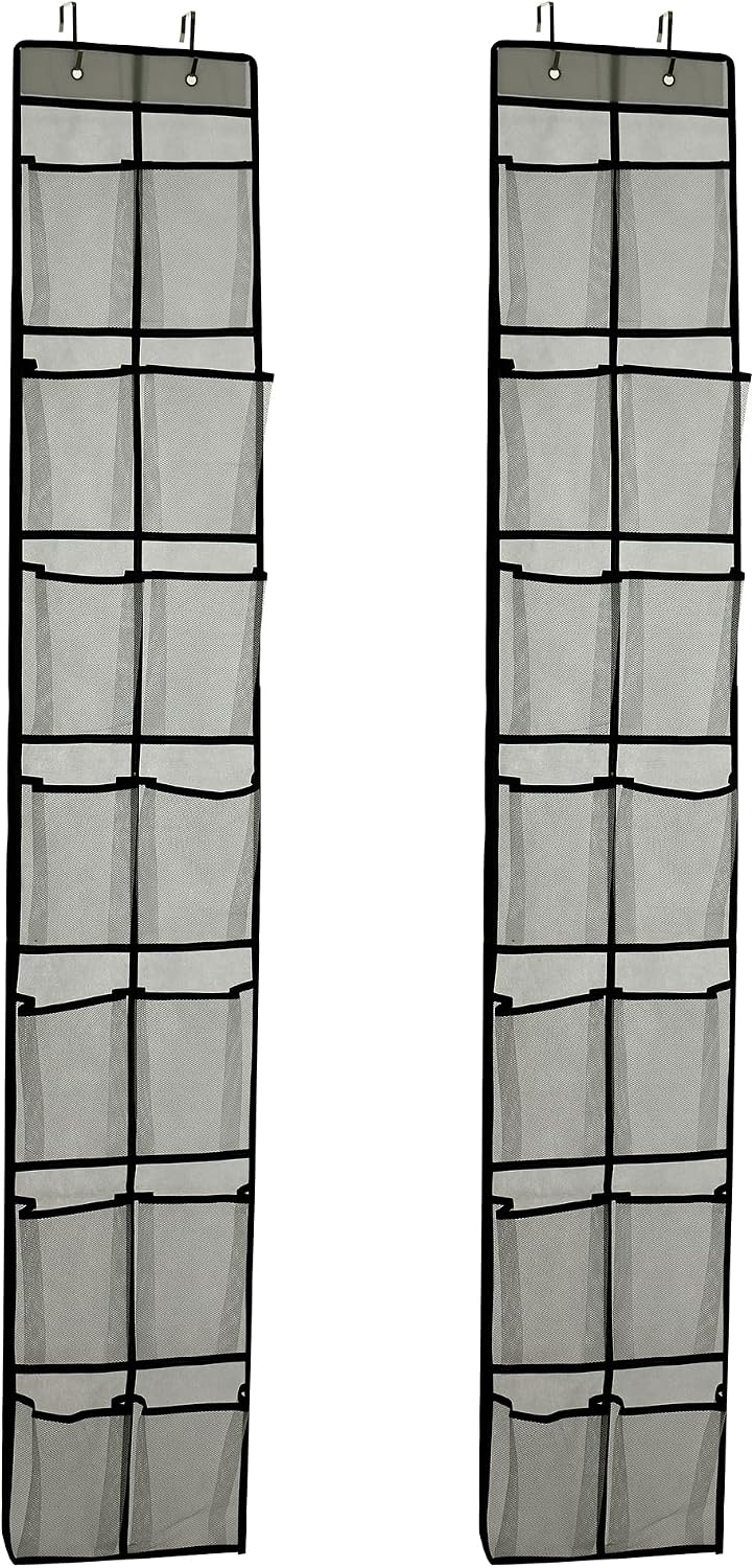PVWSG Over The Door Shoe Organizer, 14 Large Mesh Pockets Hanging Shoe Rack for Closet Organizers and Storage, Gray, 2-pack (gray)