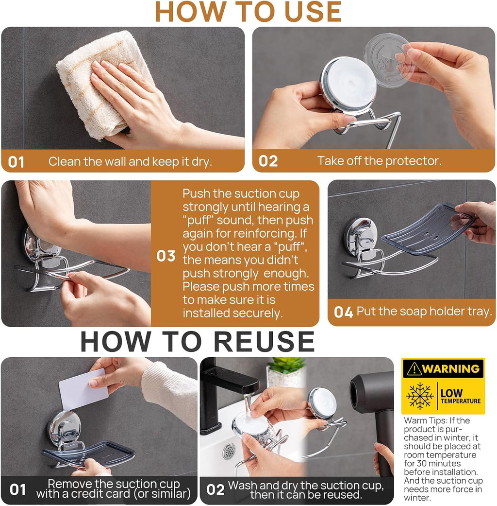 LEVERLOC Soap Holder, Soap Dish for Shower, Suction Cup Bar Soap Holder