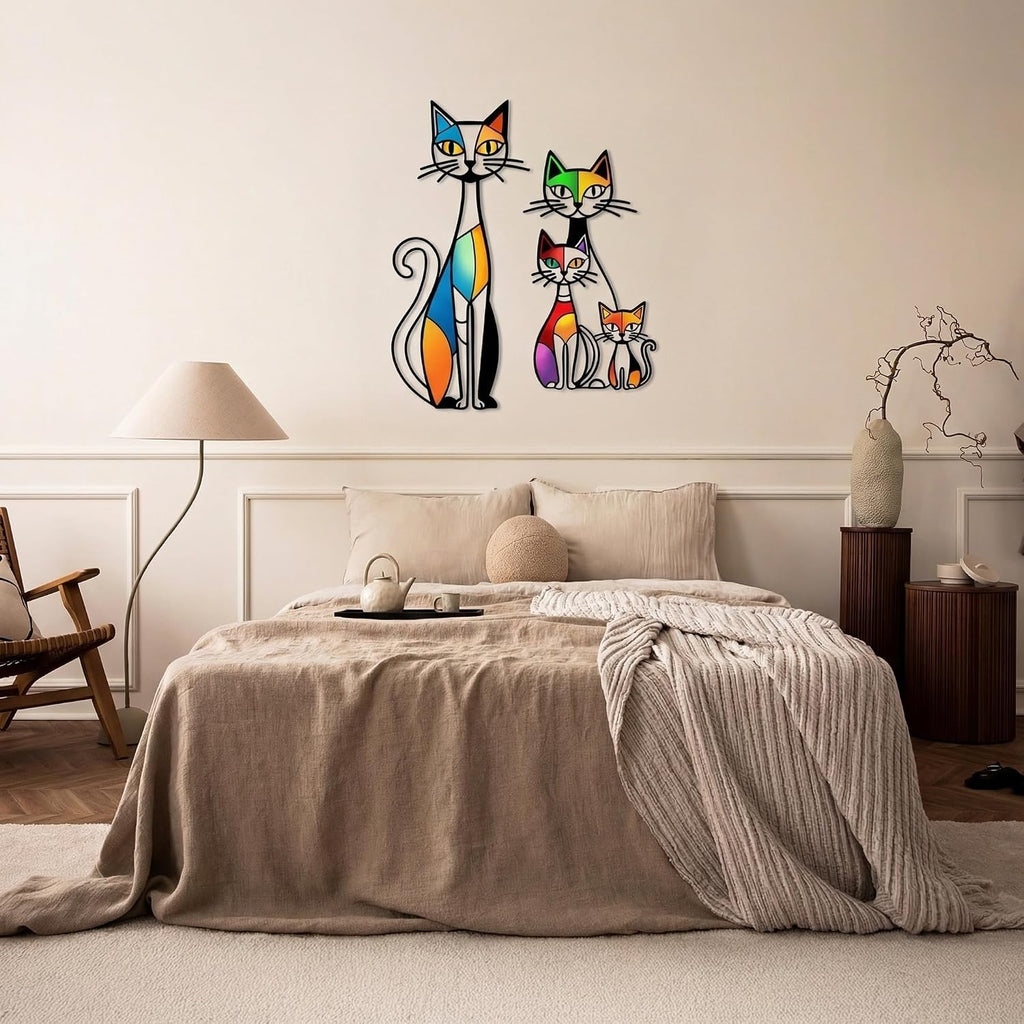 Sanwarm Wall Decor, 2 Pieces, Black Metal, for Home Cat Abstract
