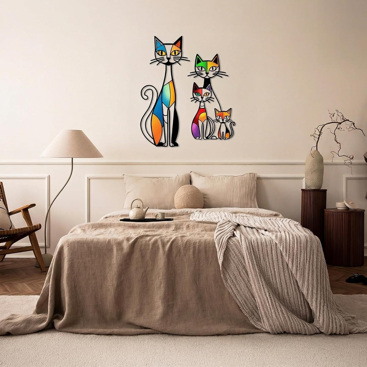 Sanwarm Wall Decor, 2 Pieces, Black Metal, for Home Cat Abstract