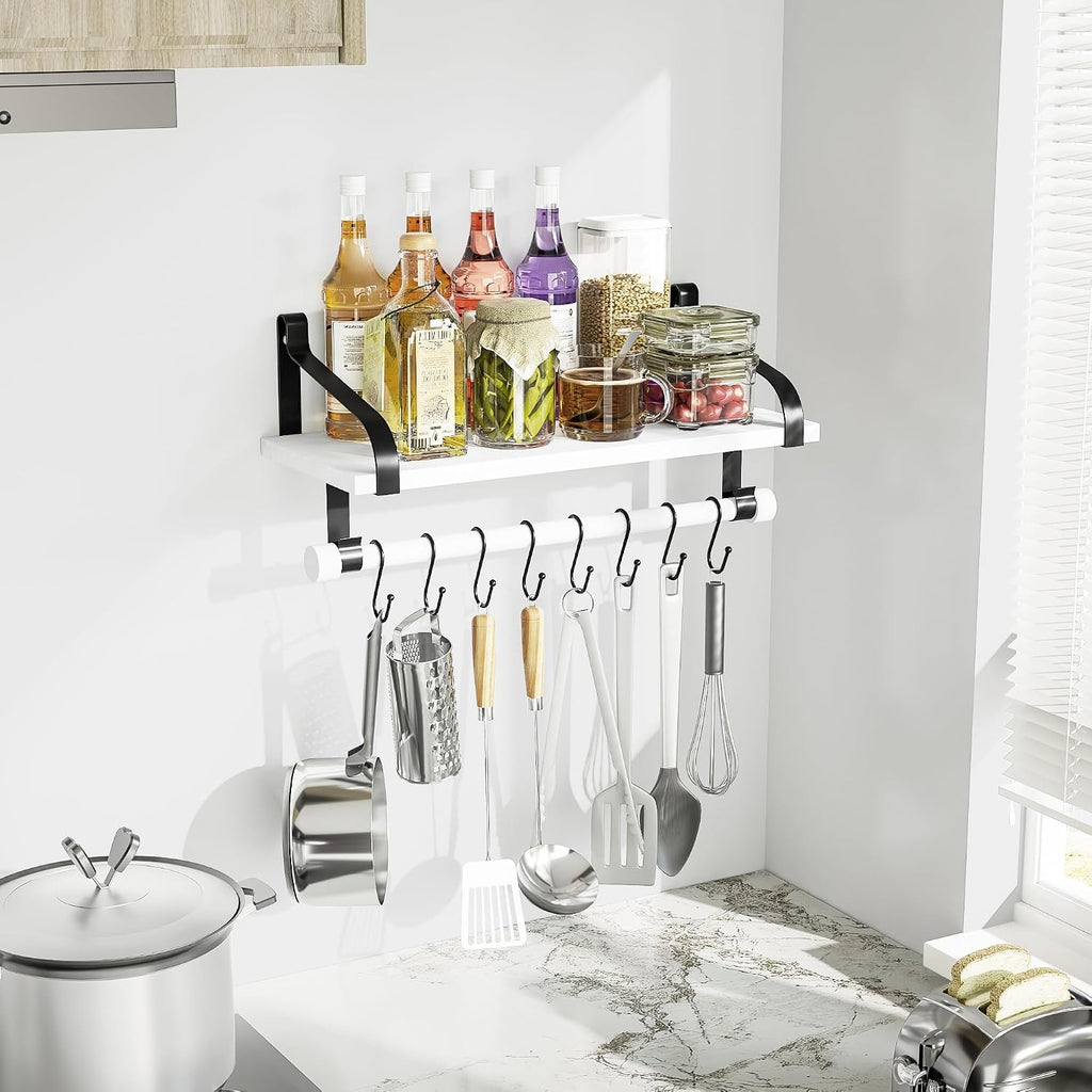 Love-KANKEI 17.3" Floating Wall Shelf Solid Wood/Bracket,Coffee Bar,White