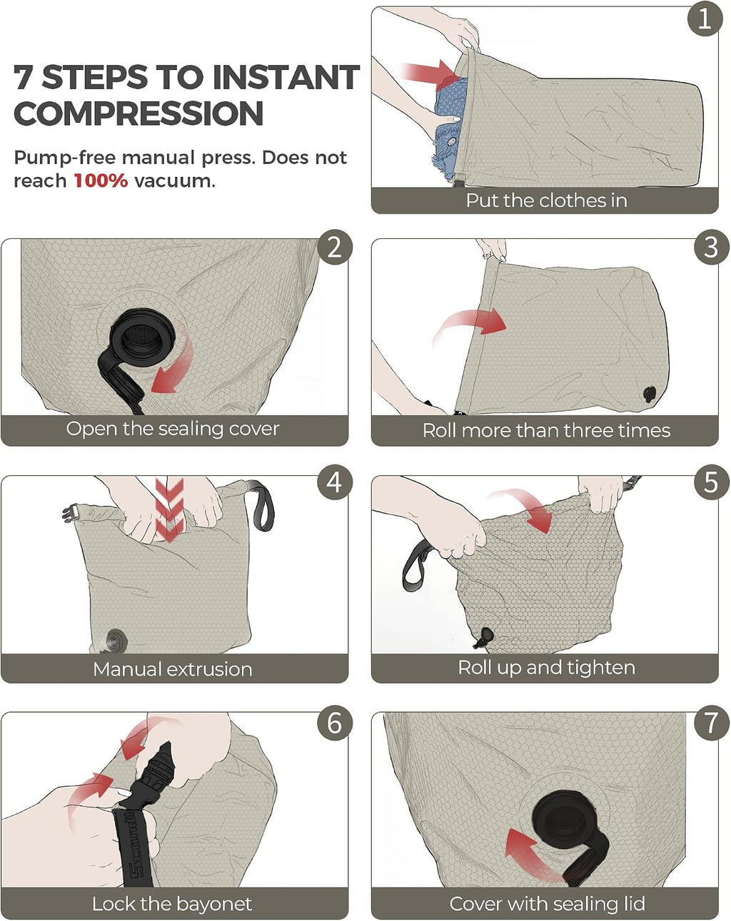 Compression Travel Laundry Bag for Dirty Clothes, Pump-Free Laundry Bag