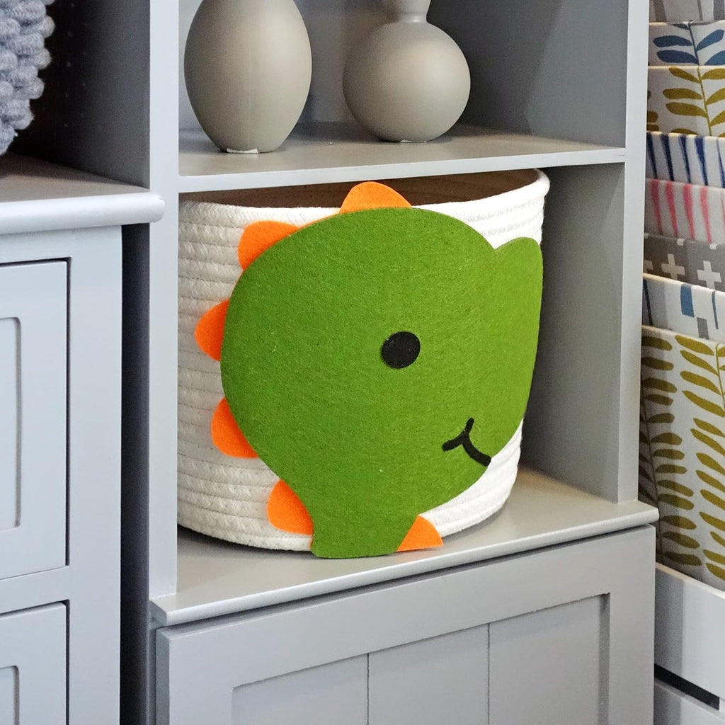T&T Homewares Small Cotton Rope Baskets with Dianosaur Theme Design for Baby Diaper Organizer, Nursery Storage, Nursery Room Decor, Kids Room Organizer, Cat Dog Toy Storage (Small Dinosaur)