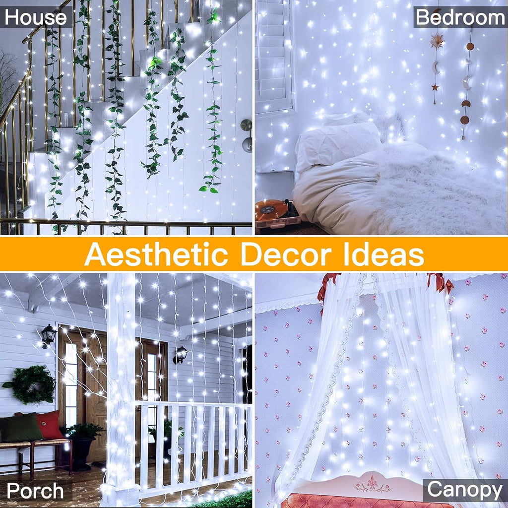 Ollny Curtain Lights 6.6x6.6ft, 200 LED White Christmas Lights with Remote