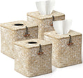 4 Pack Seagrass Tissue Box Cover Square Woven Tissue Box Holder Square Boho Decor Tissue Holder with Lid Farmhouse Tissue Box Cover for Toilet Bathroom Living Room Kitchen Bedroom Office Dorm