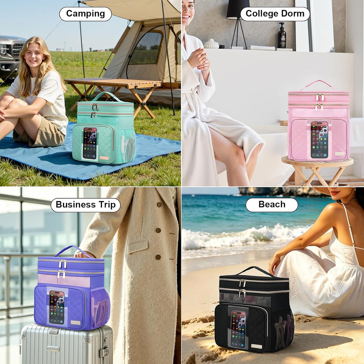 Portable Shower Caddy College Dorm Essentials, Large Toiletry Bag for Women Men, 2 Layers Quickly Dry Mesh Bathroom Tote Bag, Hanging Makeup Organizer Bag for Travel, Gym, Camping (Mint Green)
