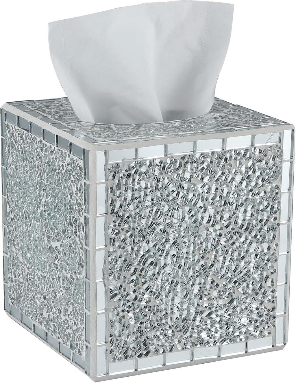 MDLUU Mosaic Glass Tissue Box Holder, Decorative Tissue Box Cover, Square Tissue Dispenser for Bathroom, Bedroom, Living Room (Silver)