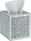MDLUU Mosaic Glass Tissue Box Holder, Decorative Tissue Box Cover, Square Tissue Dispenser for Bathroom, Bedroom, Living Room (Silver)