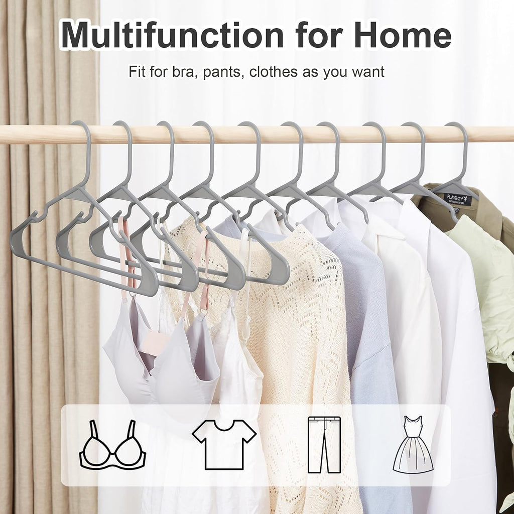 VECELO 25 Pack Plastic Hangers-Clothes Hangers Set with Shoulder Non Slip Notches for Closet Space Saving-Heavy Duty Coat Hanger,Gray