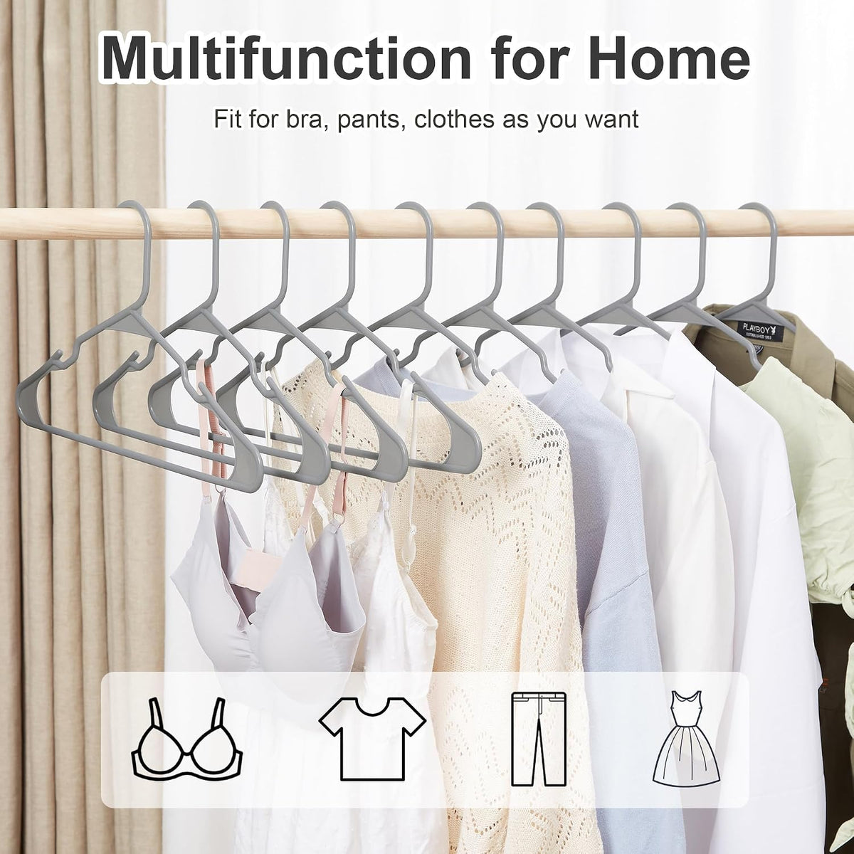 VECELO 25 Pack Plastic Hangers-Clothes Hangers Set with Shoulder Non Slip Notches for Closet Space Saving-Heavy Duty Coat Hanger,Gray
