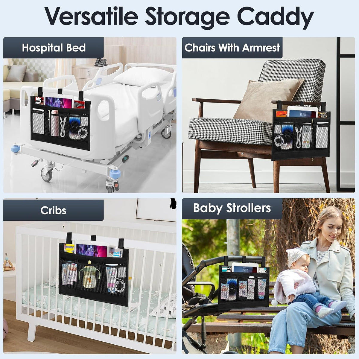 Bedside Caddy Storage Organizer, Hanging Storage Bag Pocket