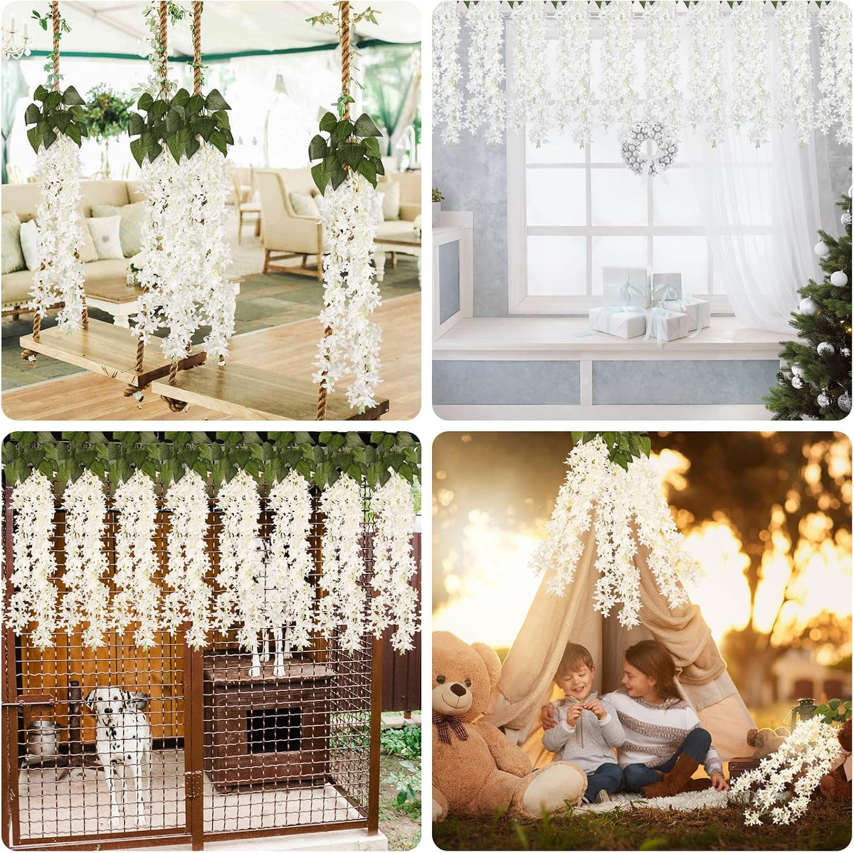 RECUTMS Artificial Silk Lilac White Flowers Garland 8Pcs-24Branches 33.5in