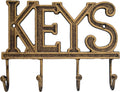 Stephanie Imports Rustic Cast Iron Keys Holder with 4 Key Hooks for Wall Mount (Antique Gold)
