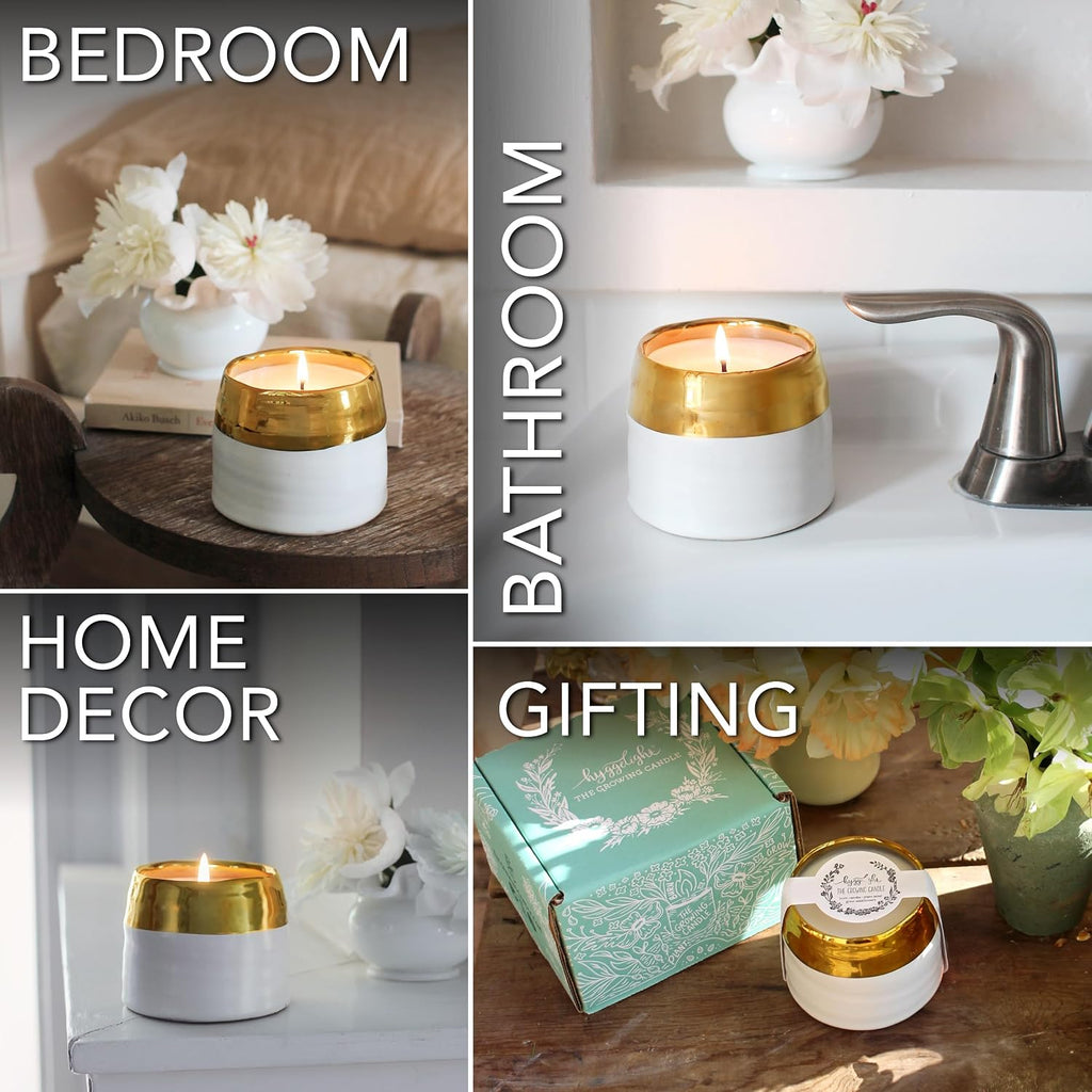 Hyggelight - The Growing Candle, Lavender Scented, 10oz Ceramic Pot, Single Wick Aromatherapy Candles, 100% Soy for Women and Men, Clara