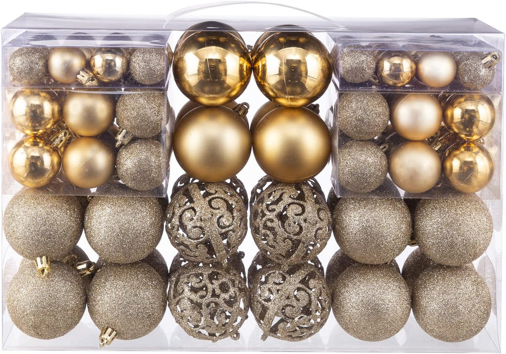 NJN 100pcs Christmas Ball Ornaments, Shatterproof Christmas Ornaments Set with Hand-held Gift Package for Xmas Tree (Gold)