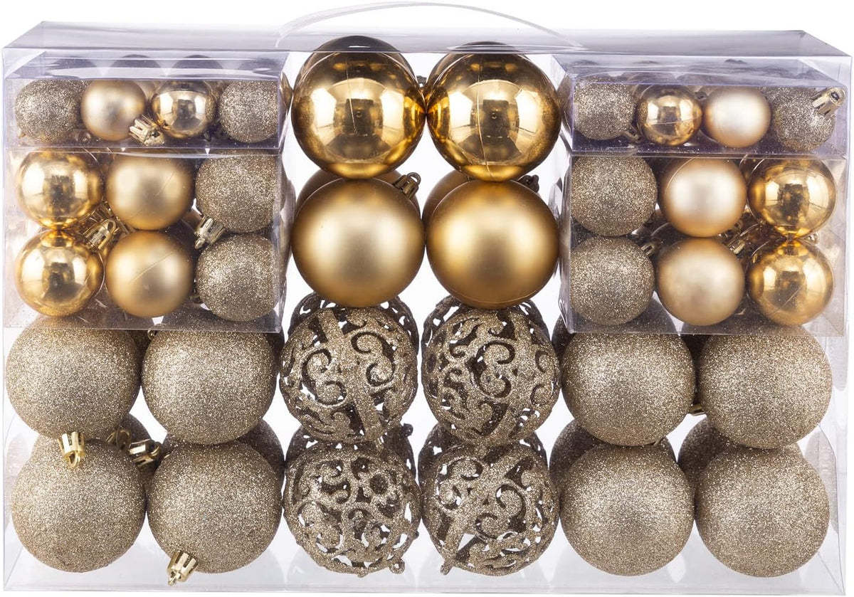 NJN 100pcs Christmas Ball Ornaments, Shatterproof Christmas Ornaments Set with Hand-held Gift Package for Xmas Tree (Gold)