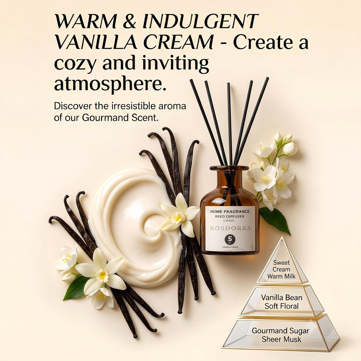 Reed Diffuser Set, 5oz, Vanilla Cream Cozy Scent