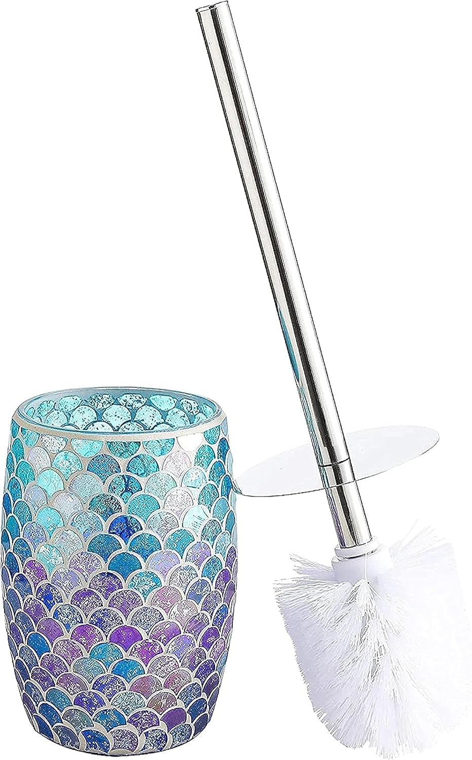 WHOLE HOUSEWARES | Modern Toilet Brush Set | Toilet Bowl Brush and Holder | Bathroom Accessory Set | Toilet Brushes for Bathroom | Freestanding Mosaic Toilet Bowl Cleaner (Mermaid)