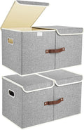 TYEERS Extra Large Collapsible Storage Bins with Lids and Compartments, Organizing Bins for Closet Storage, Clothes Storage, Cube Organizer for Home Office Storage - 2 Pack - Gray