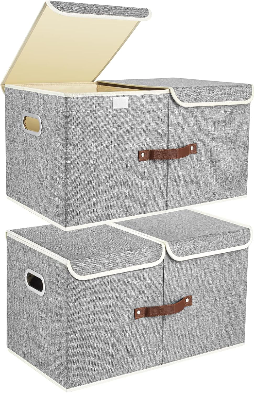 TYEERS Extra Large Collapsible Storage Bins with Lids and Compartments, Organizing Bins for Closet Storage, Clothes Storage, Cube Organizer for Home Office Storage - 2 Pack - Gray