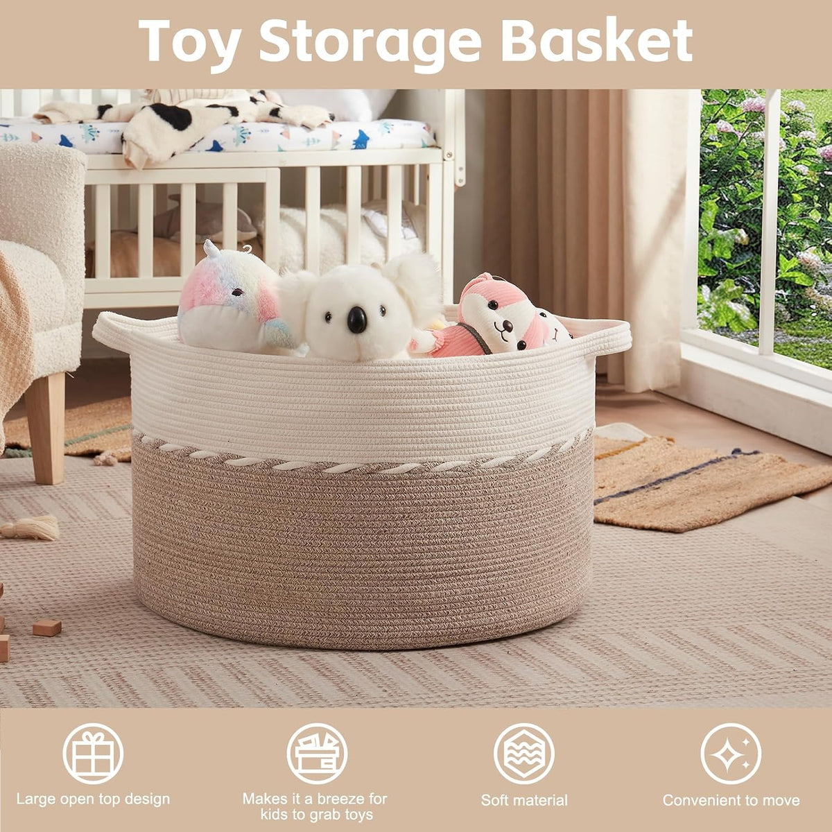 OIAHOMY 125L Extra Large Blanket Basket, Jumbo Cotton Laundry Basket Brown