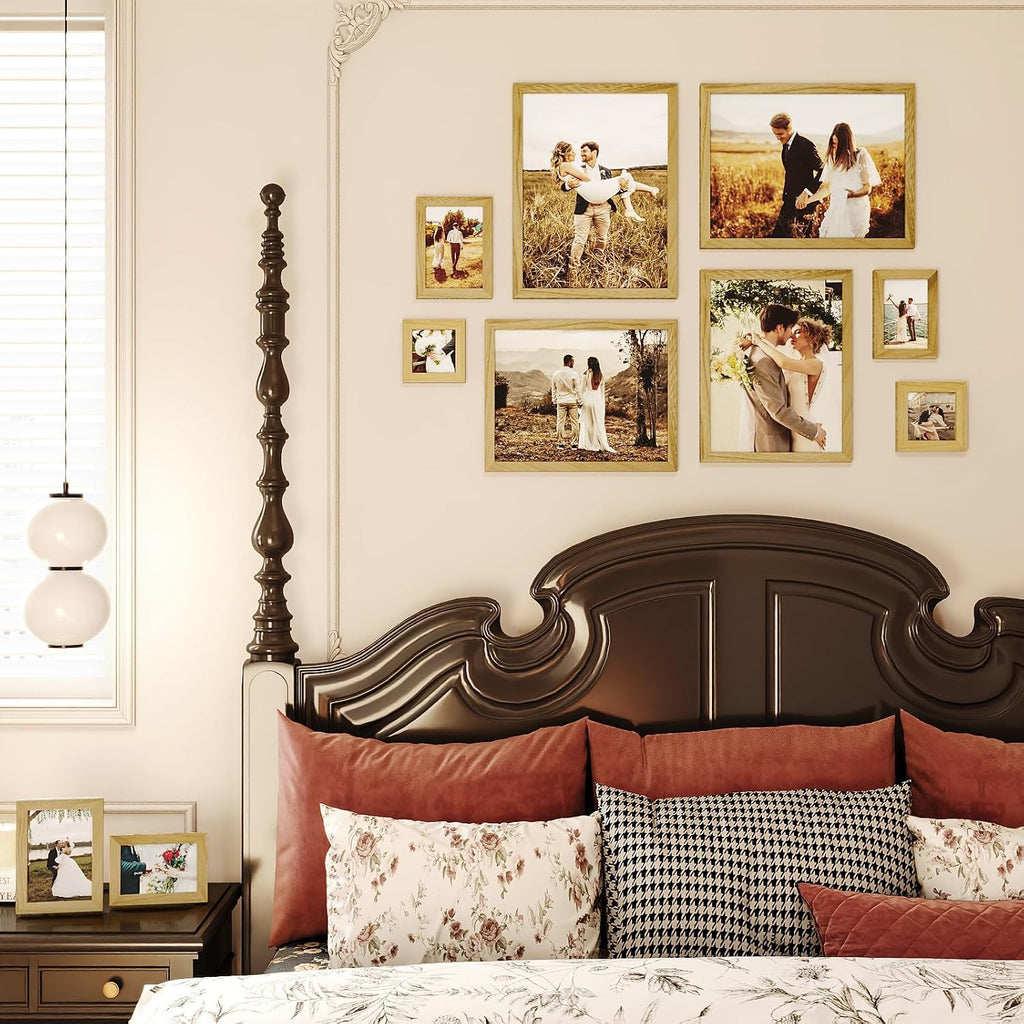 Egofine Picture Frame Set - 10 Assorted Sizes, Collage Wall Decor with 12x16, 11x14, 5x7, 4x6, 4x4 Frames for Wall & Tabletop, Solid Wood, Plexiglass Cover, Carbonized Brown