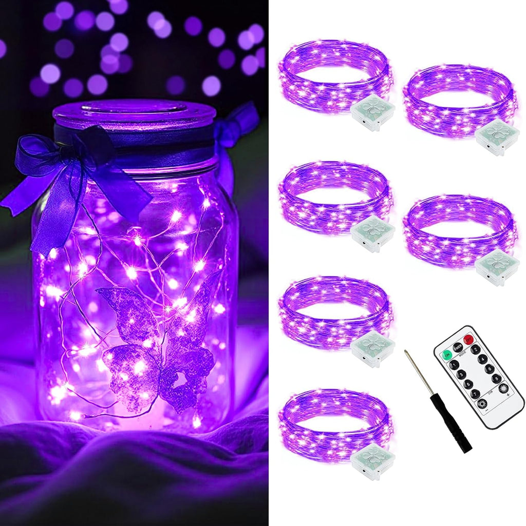AIKEI 6 Pack Fairy Lights with Timer Battery, 8 Modes Remote,Purple