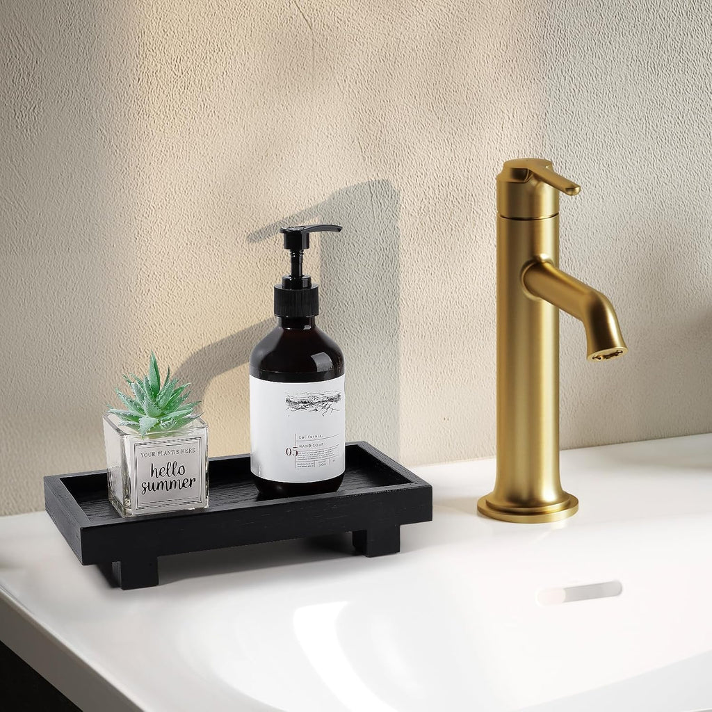 Bathroom Counter Tray Wooden Riser Display Kitchen Soap Holder, Black