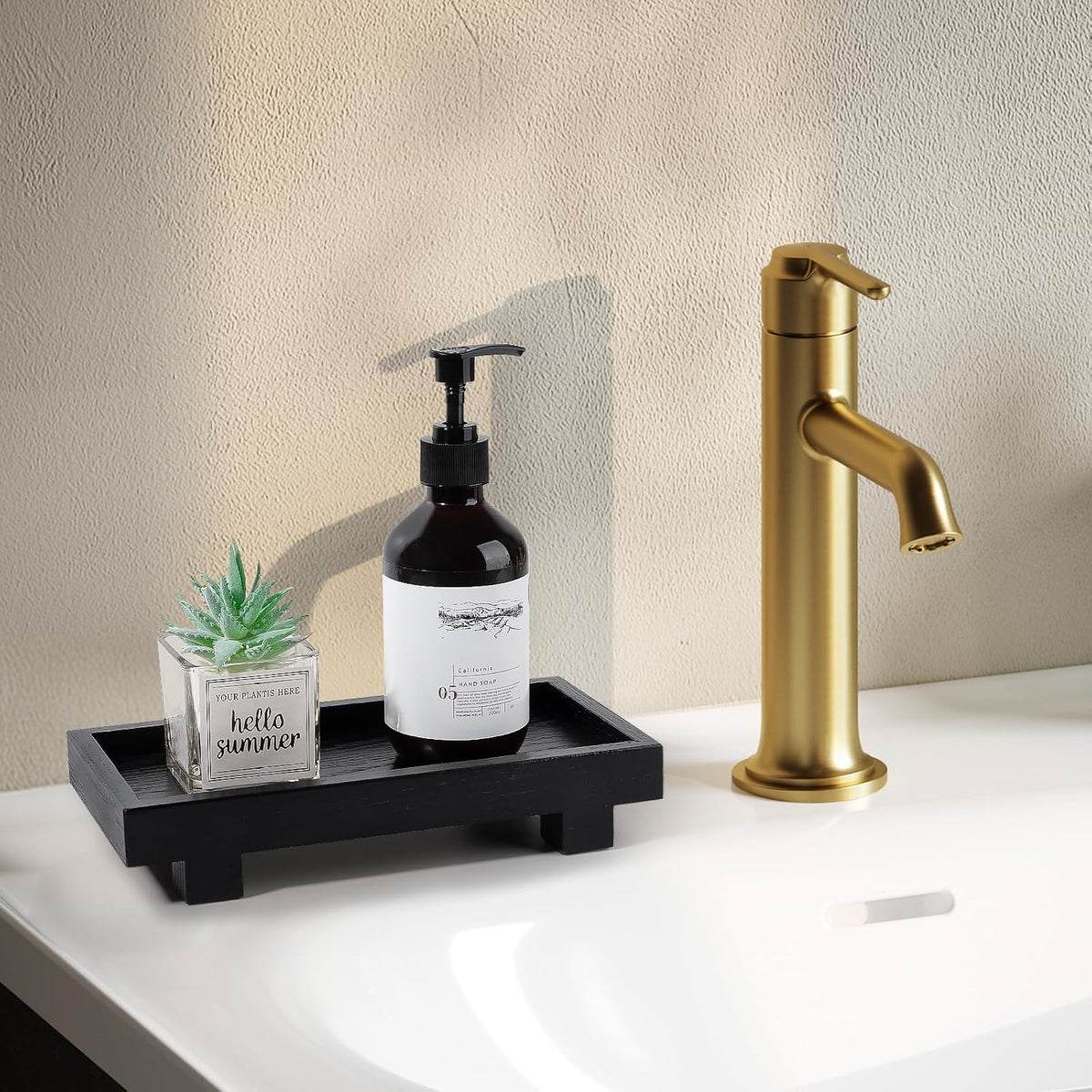 Bathroom Counter Tray Wooden Riser Display Kitchen Soap Holder, Black