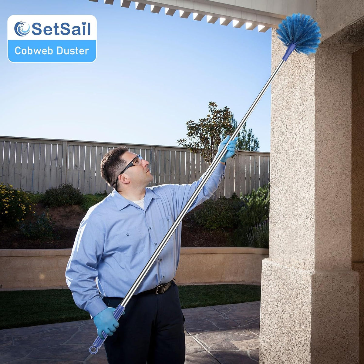 SetSail Cobweb Duster with Extension Pole, for Cobweb Cleaning,Blue