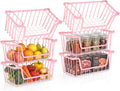 SUNALLY Stackable Storage Bins 6 Pcs Wire Baskets Freezer Organizer, Pink