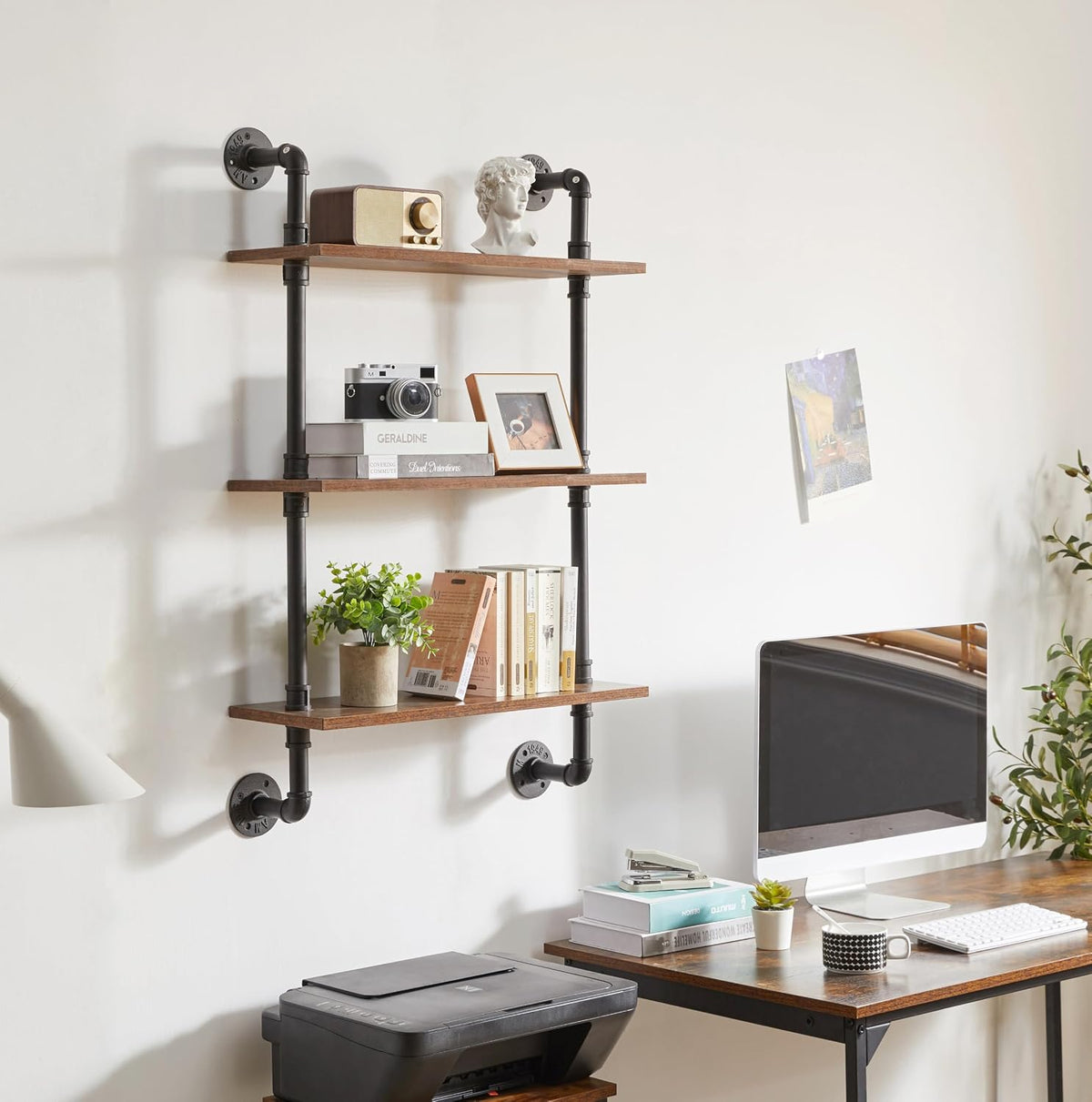 YMYNY 3 Tier Wall Mounted Floating Shelf 24x7.8x38.5 Rustic Brown HRF-TM003