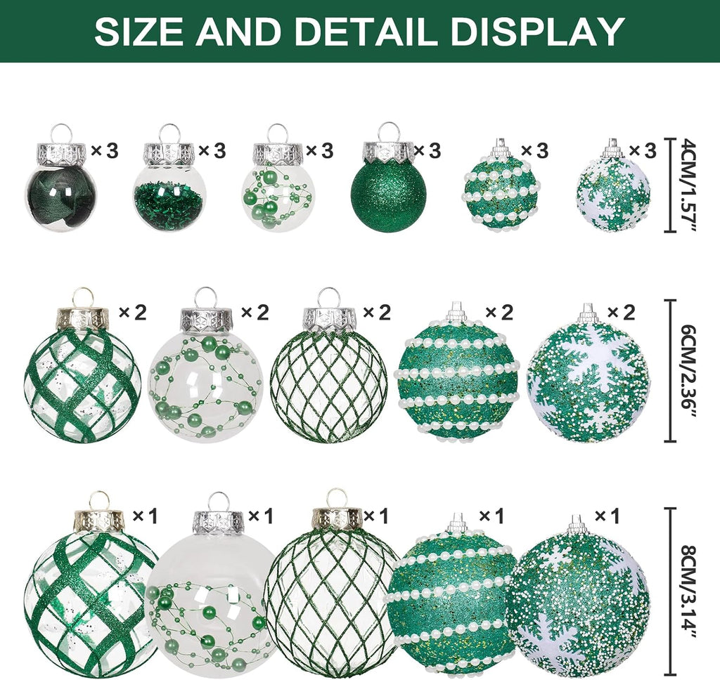 33PCS Green Christmas Ball Ornaments Set for Xmas Tree Decorations