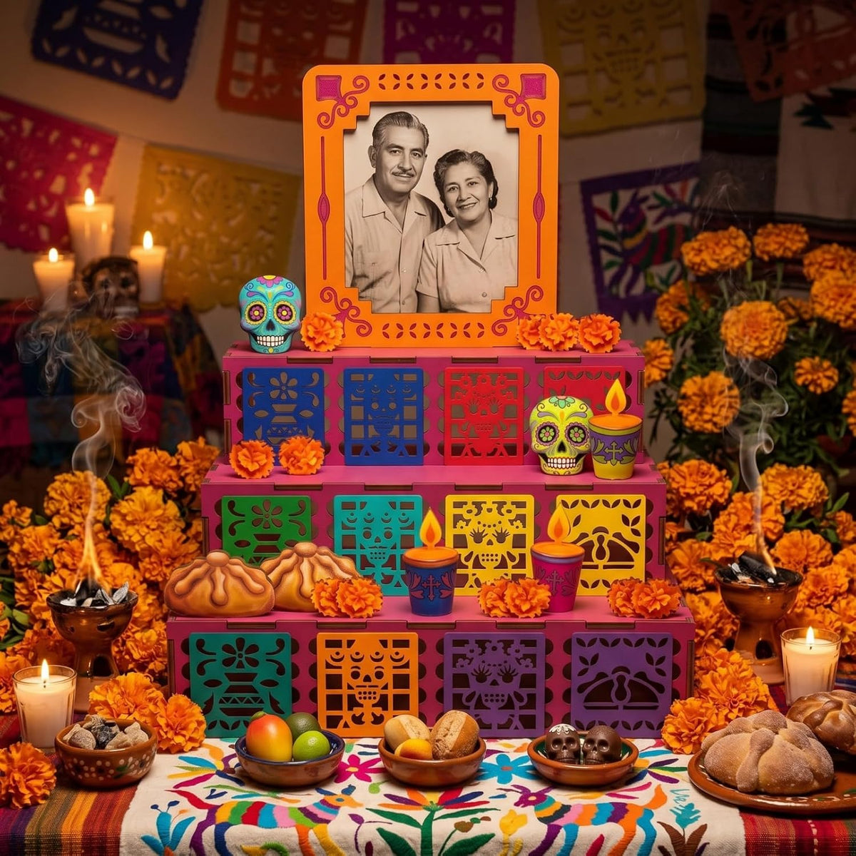 Geelin Dia De Los Muertos Ofrenda Altar Wooden Shadow Box, Classic