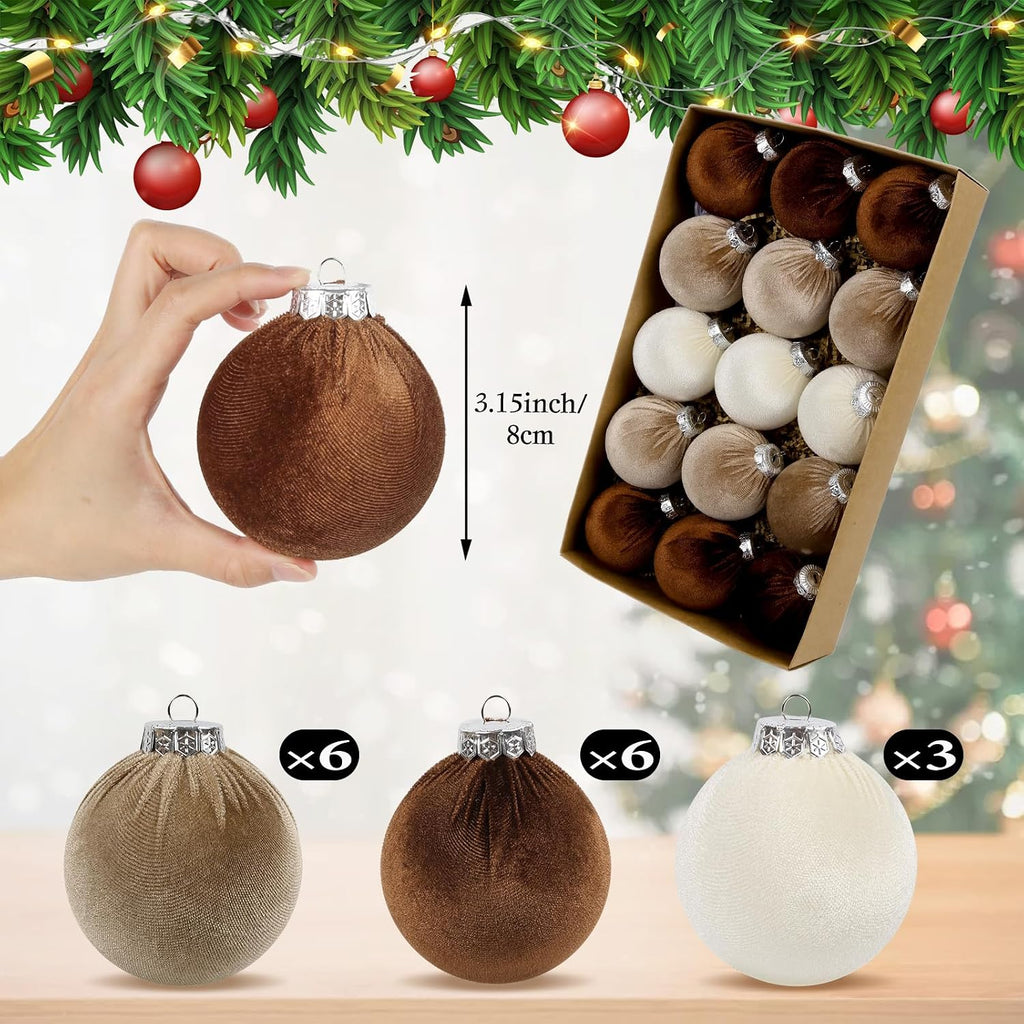 IPOPU 3.15in 15Pcs Brown Velvet Christmas Ornament Balls for Festival