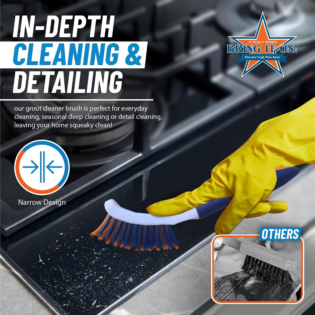 Bring It On Grout Cleaning Brush Crevice Cleaning Brush with Stiff Nylon Bristles 8-inch Heavy-Duty Tile Cleaner Brush Plus 10 Inch Floor Scrub Brush, Bathroom, Kitchen