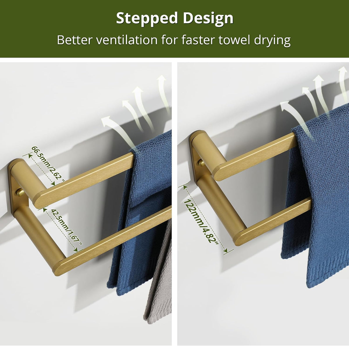 SAYAYO Double Towel Bar for Bathroom Wall, 2 Tier 24 Inch Gold Towel Rack