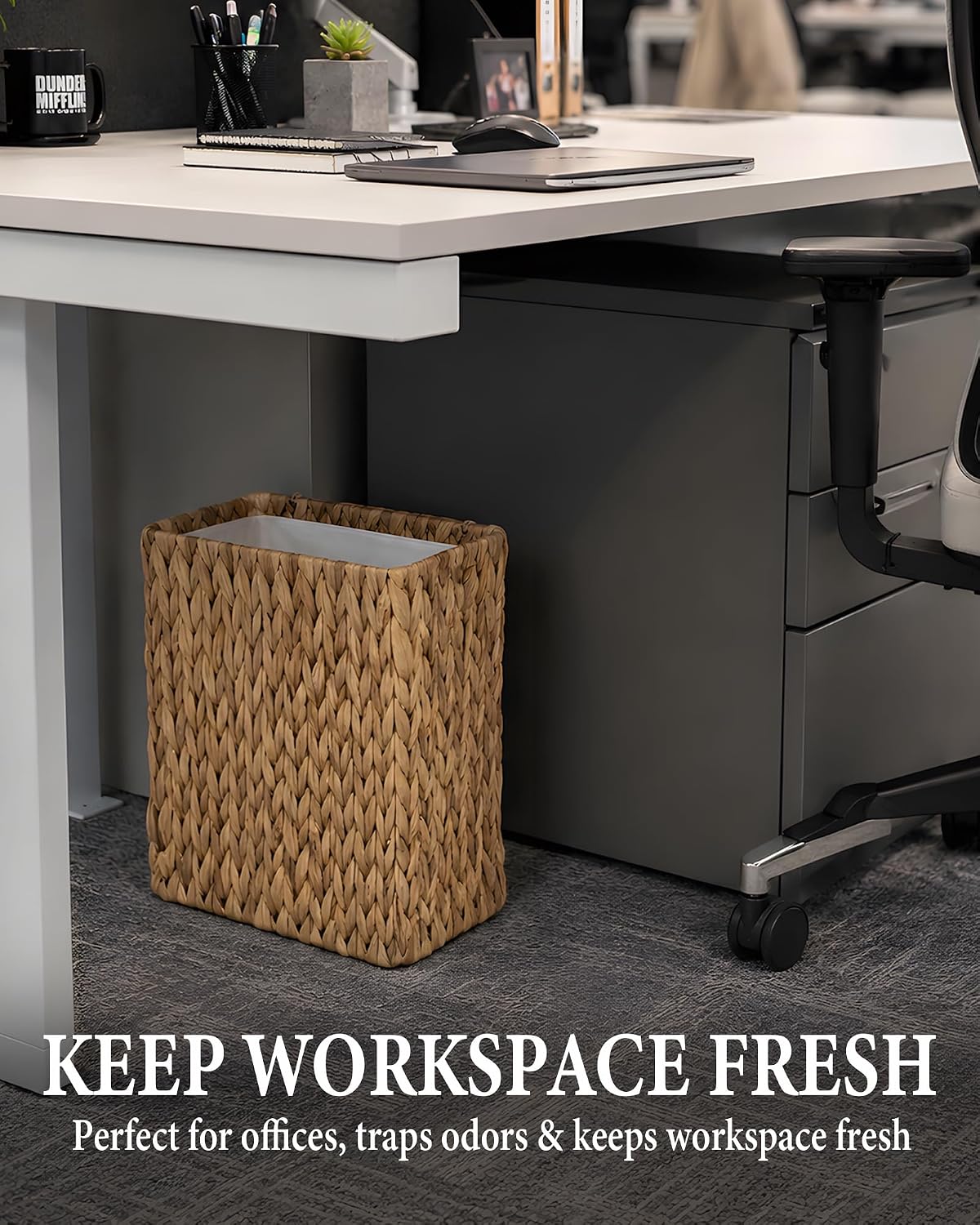 Wicker Trash Can with Lid, 3 Gallon Small Bathroom Trash Can