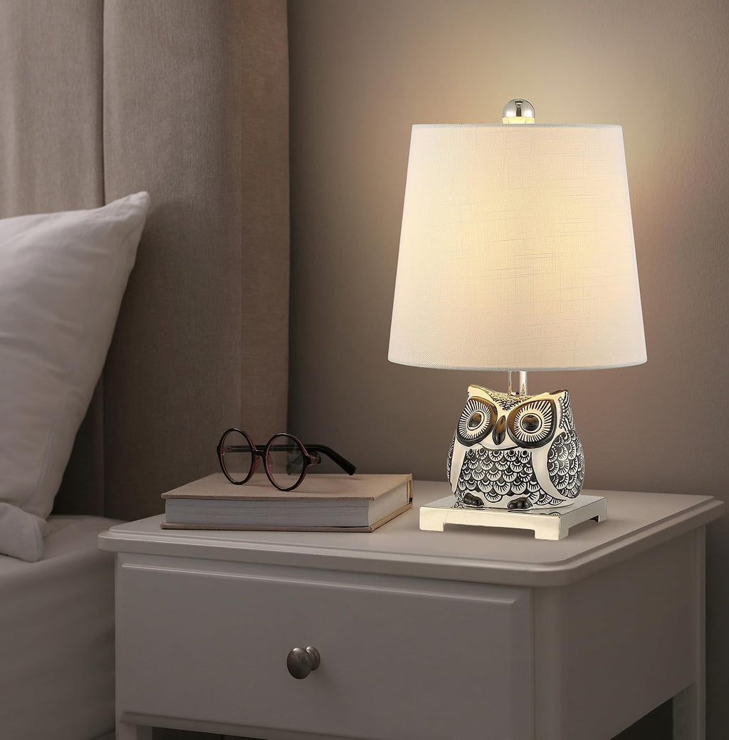 JONATHAN Y Justina Owl Mini Table Lamp 16" Ceramic, Black/White