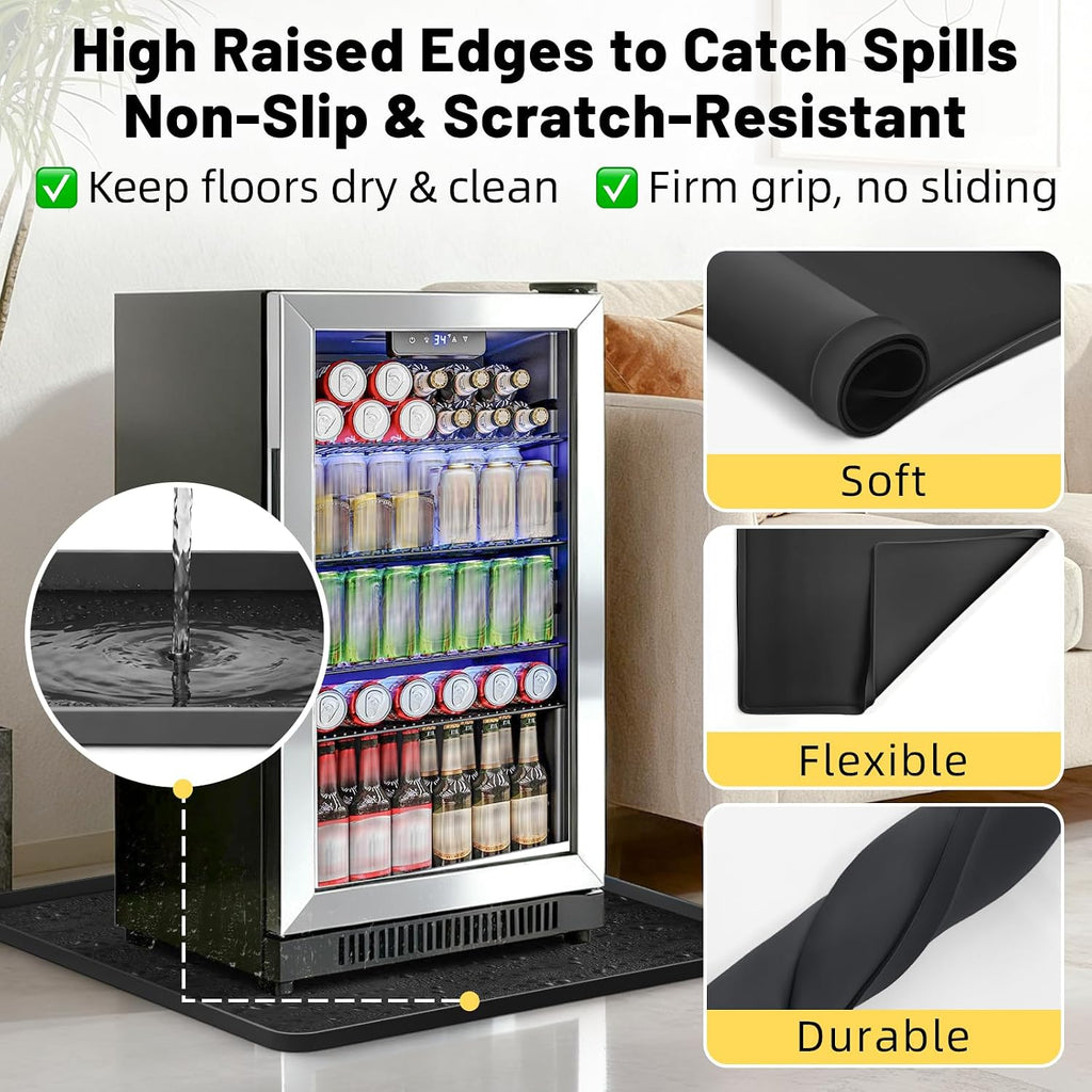 NAMTSO Mini Fridge Silicone Mat, 24"x24" Floor Protector Drip Tray, Black
