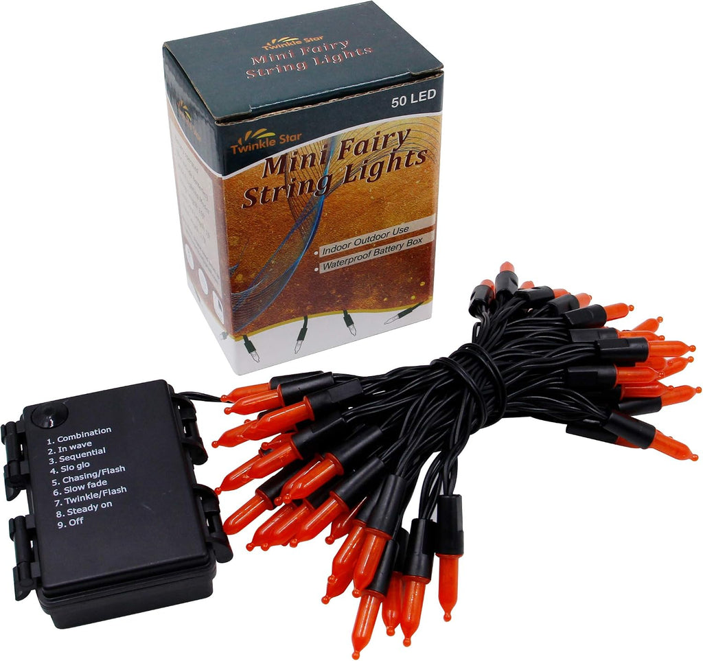 Twinkle Star Orange Halloween Lights Battery Operated,16FT 50 LED