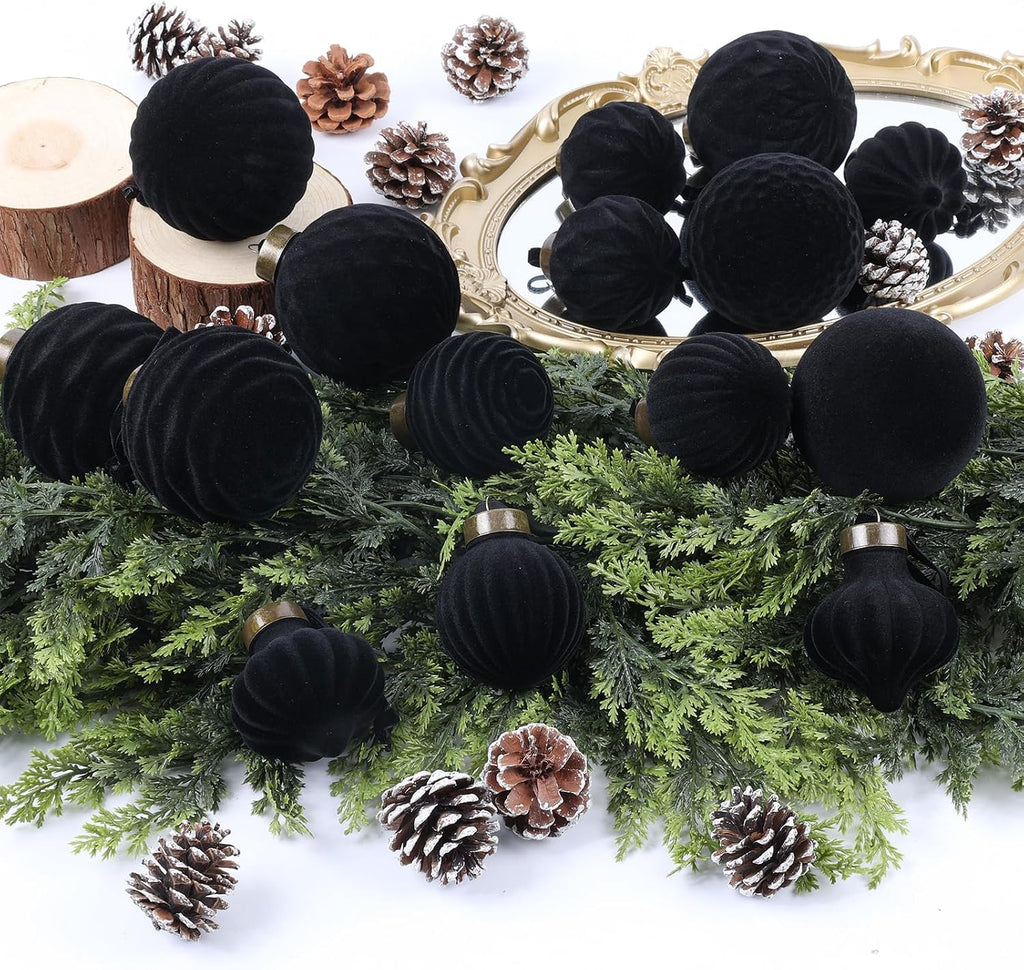 ZenNex 25Pack Velvet Christmas Ball Ornaments for Christmas Tree,Black
