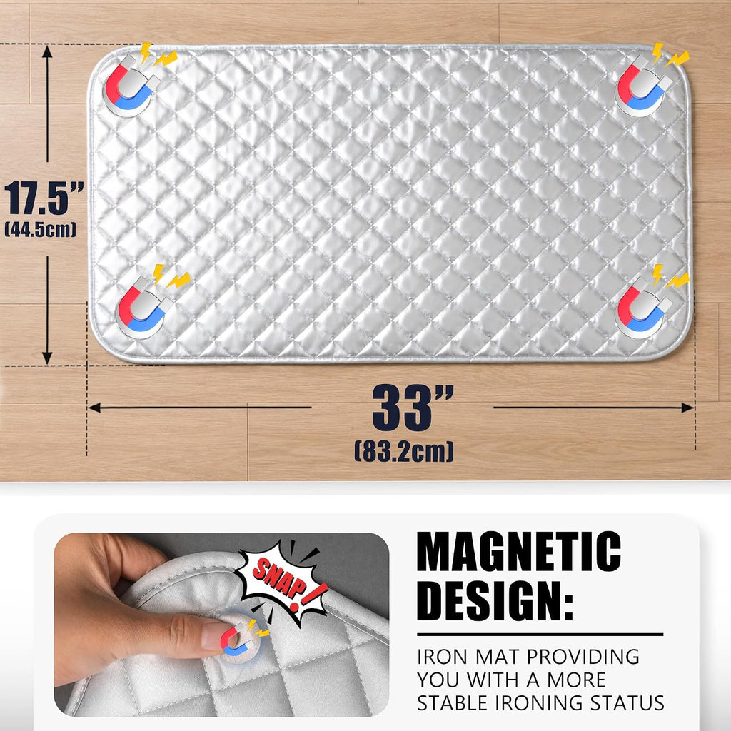 Betus Magnetic Ironing Mat - 33x17.5 in Foldable Double Sided Portable Ironing Pad, Heat Resistant Quilted Ironing Blanket Board for Washer, Dryer, Tabletop, Office, RV Travel and Small Spaces