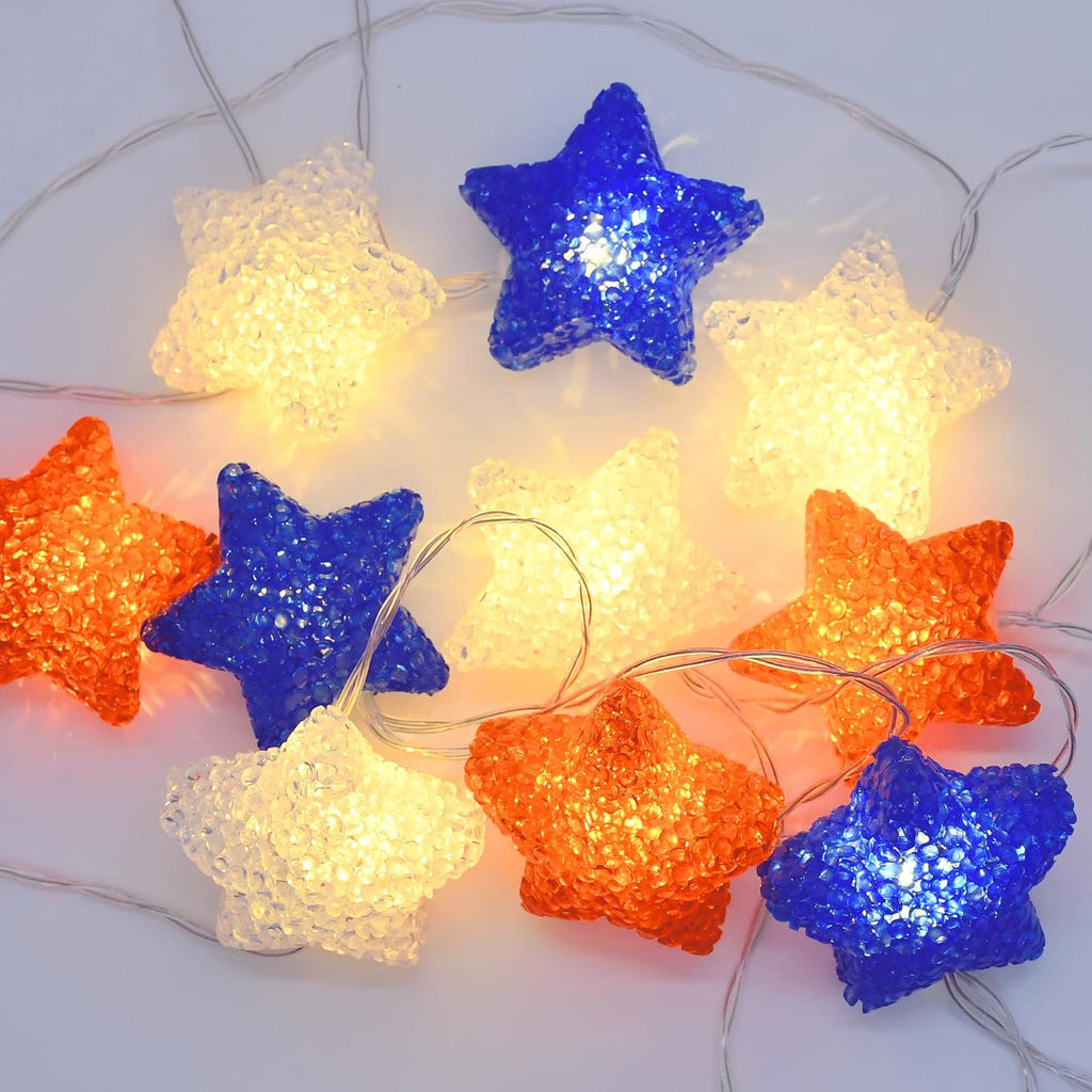 YOLIGHT 4th of July Decorations, Red White Blue Lights Star String Lights Battery Operated 6.5FT 10 LED Patriotic Fairy Light with Timer for Independence Day Memorial Day Decor, Indoor & Outdoor