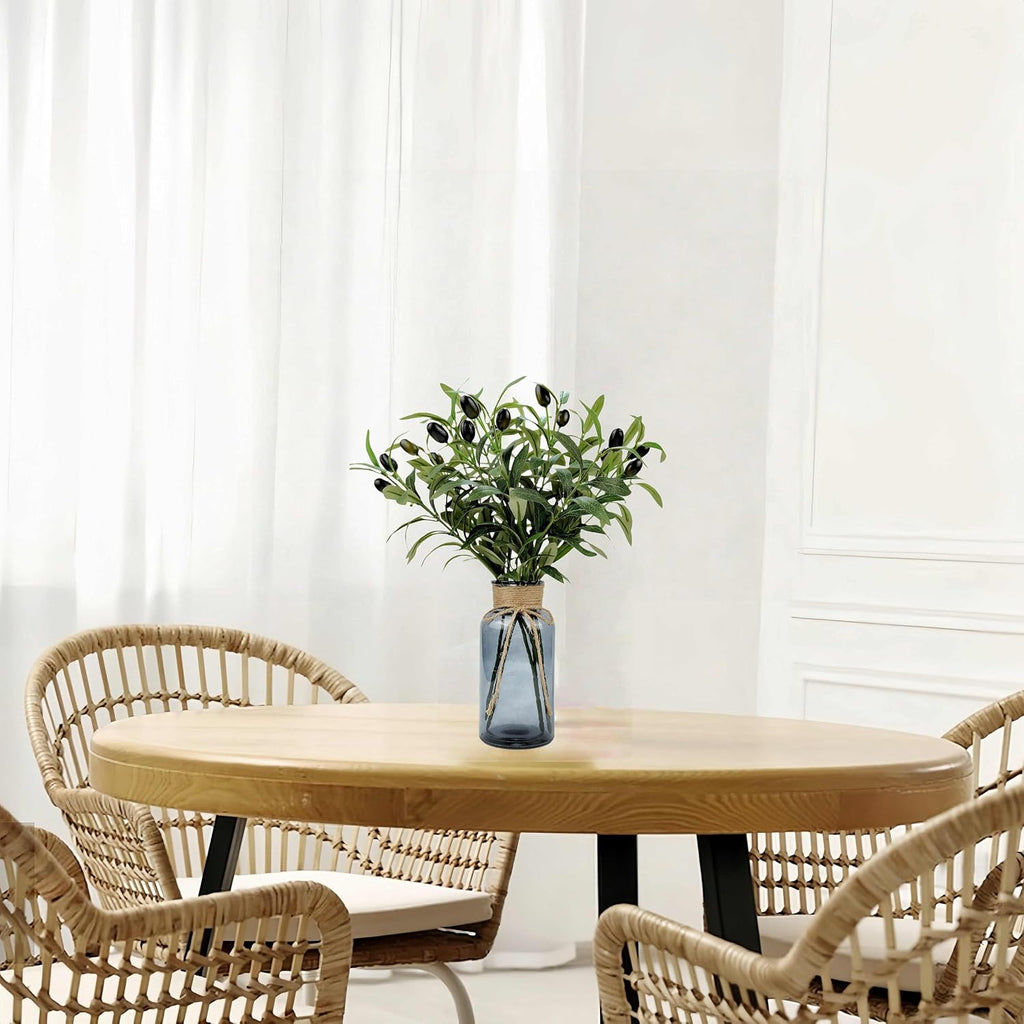 Artificial Plants Olive Branch in Glass Vase, 14.5” Fake Plant Greenery Stems with Olive Branches Faux Eucalyptus Stems for Home Office Farmhouse Wedding Table Centerpiece Décor, Gray Vase